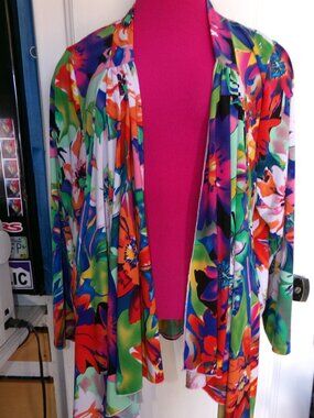 Travel Elements Open Front Cardigan Tropical Floral Sz 1X